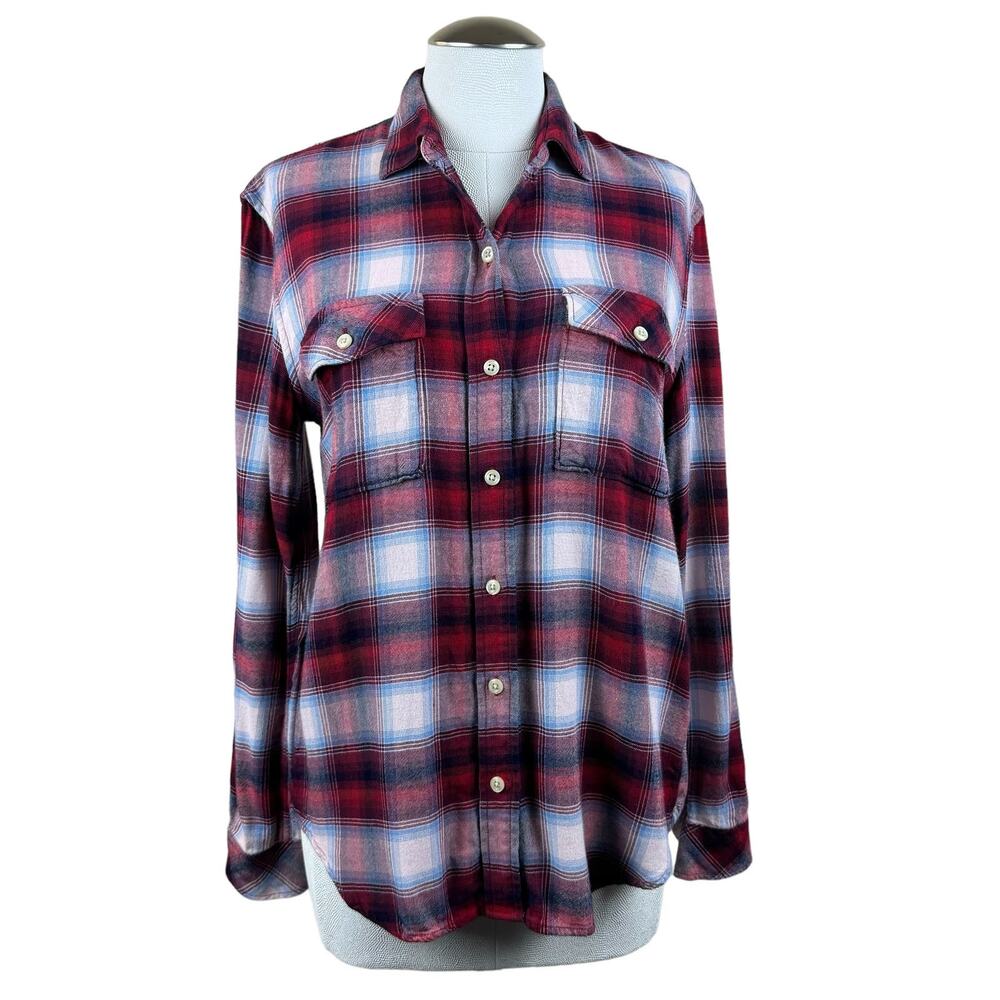 Women Gap + Pendleton Red White Plaid Boyfriend Casual Western Button Up Shirt S